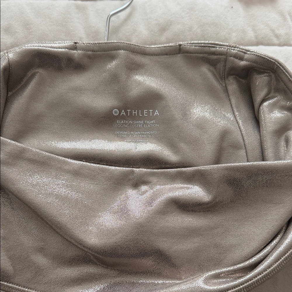 Athleta Metallic Taupe Shine Leggings